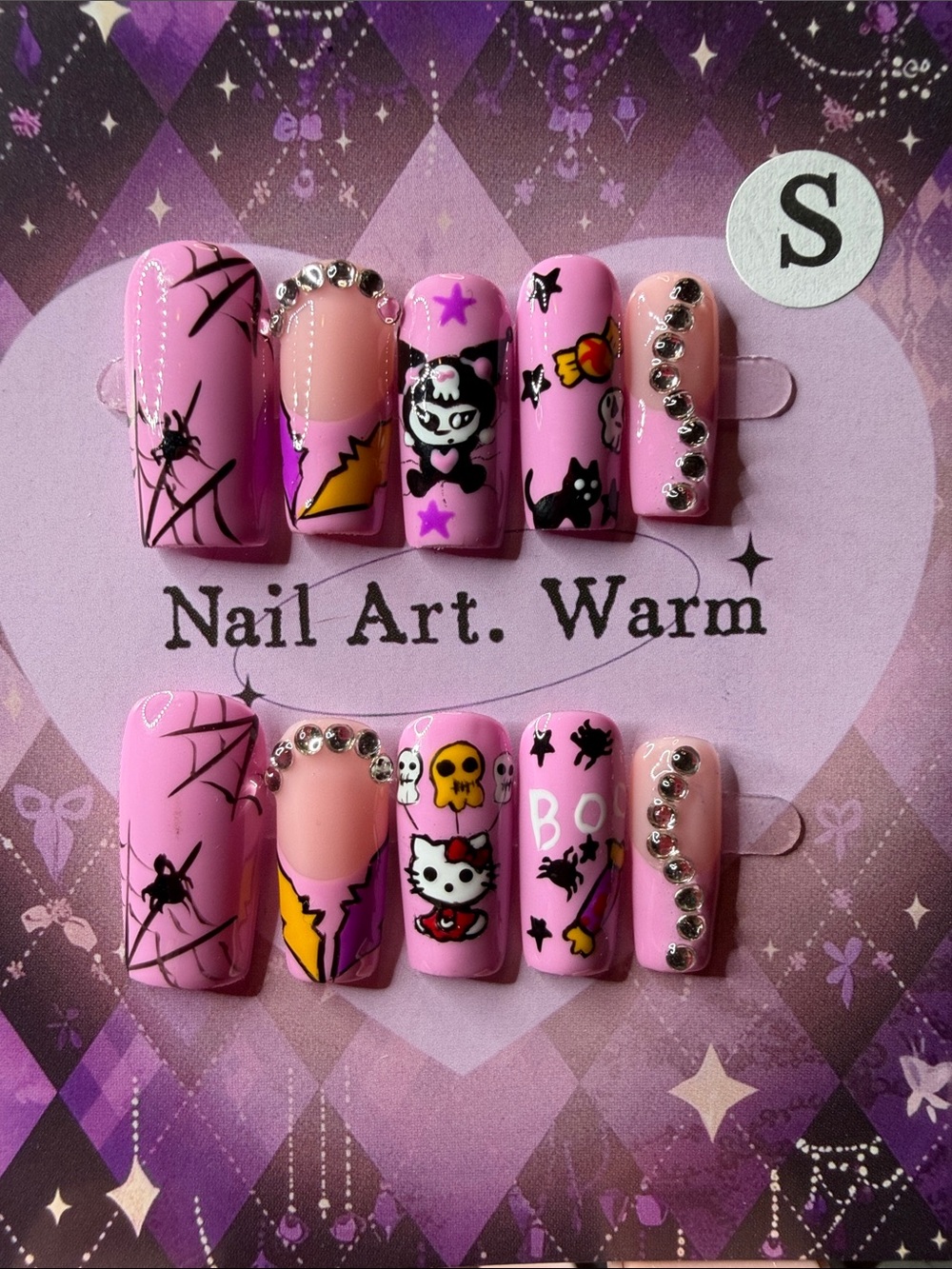 Sanrio Pink Halloween Press-On Nails with Gems